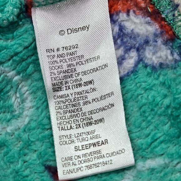 Disney‎ Women Sleepwear 2X Green Pajama Pants Jogger The Little Mermaid Ariel - Picture 9 of 11